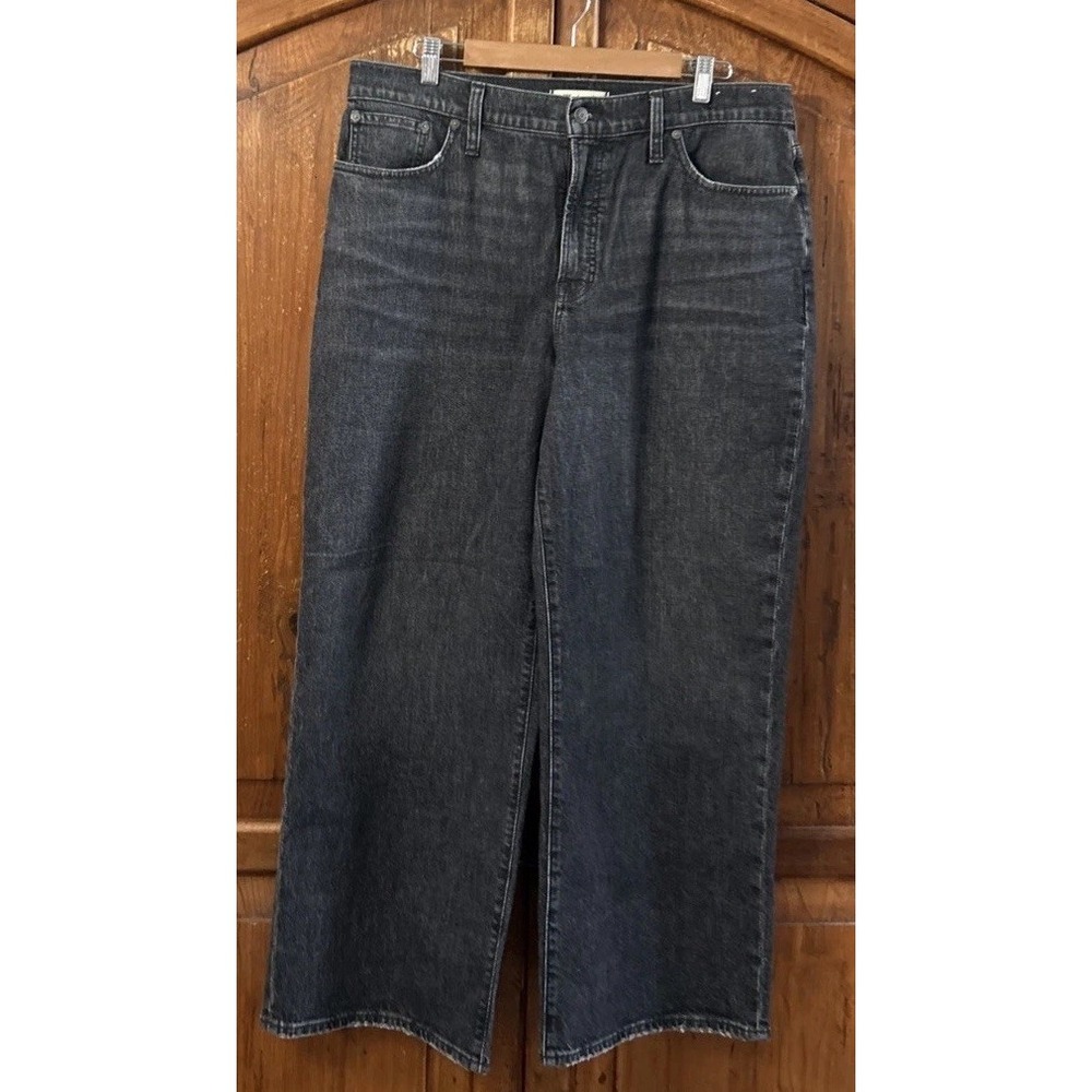 Madewell The Perfect Vintage Wide Leg Crop Jeans Denim Sz 32 NO Pilling Black
